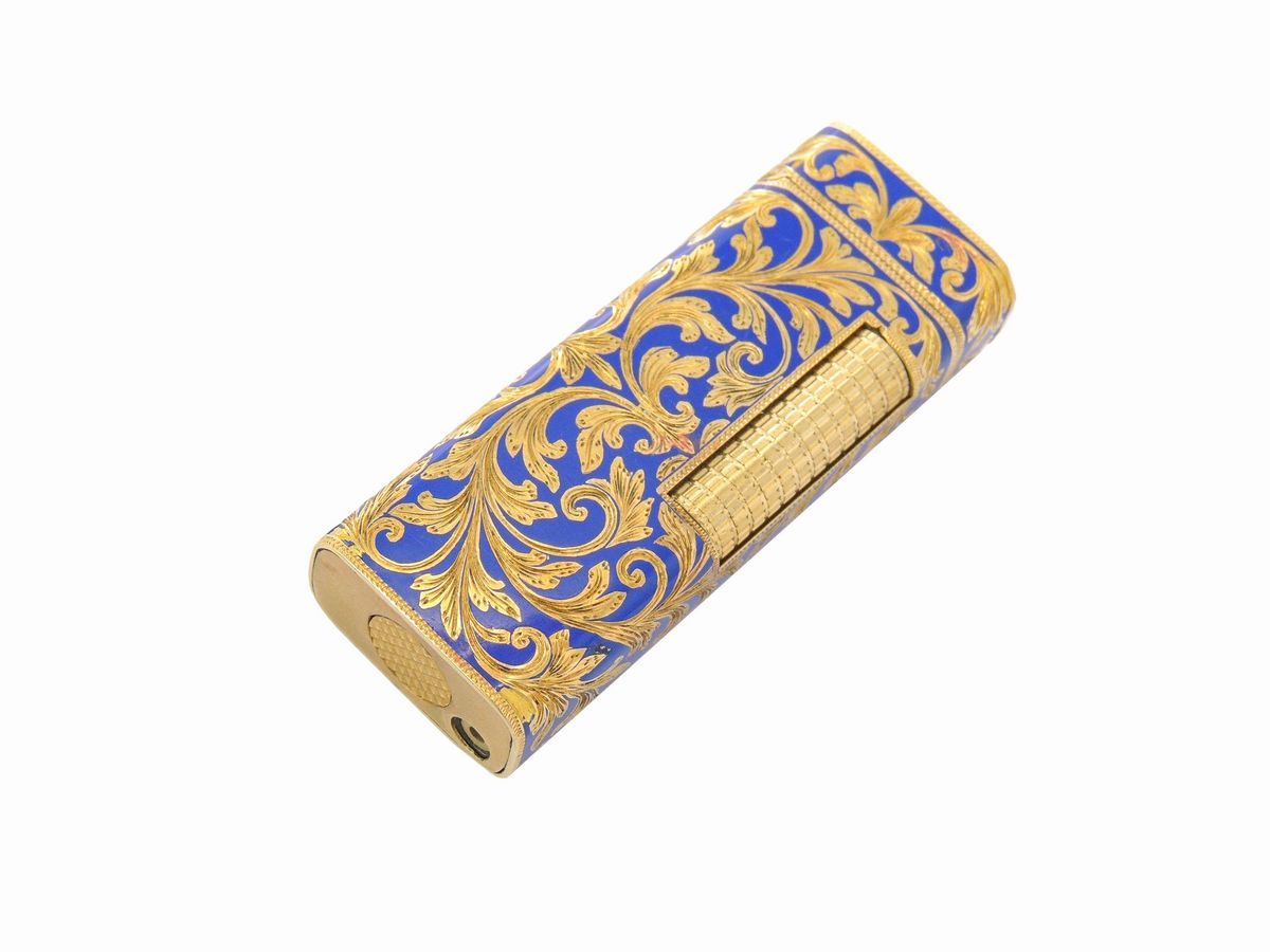 Accendino Laminato in Oro Giallo e Smalto Blu