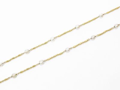Lunga Collana Chimento in Oro Giallo con Perle Barocche Coltivate
