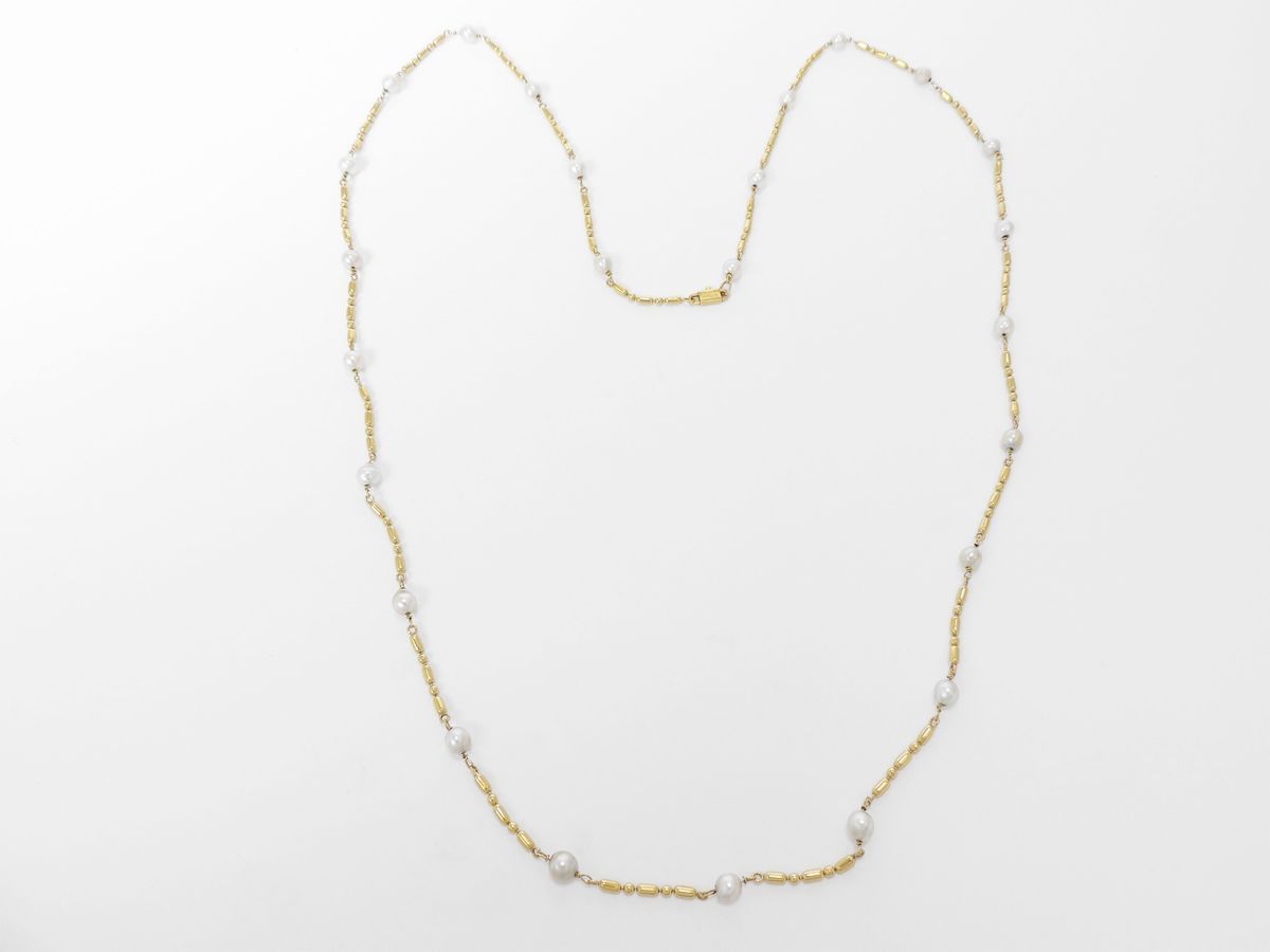 Lunga Collana Chimento in Oro Giallo con Perle Barocche Coltivate