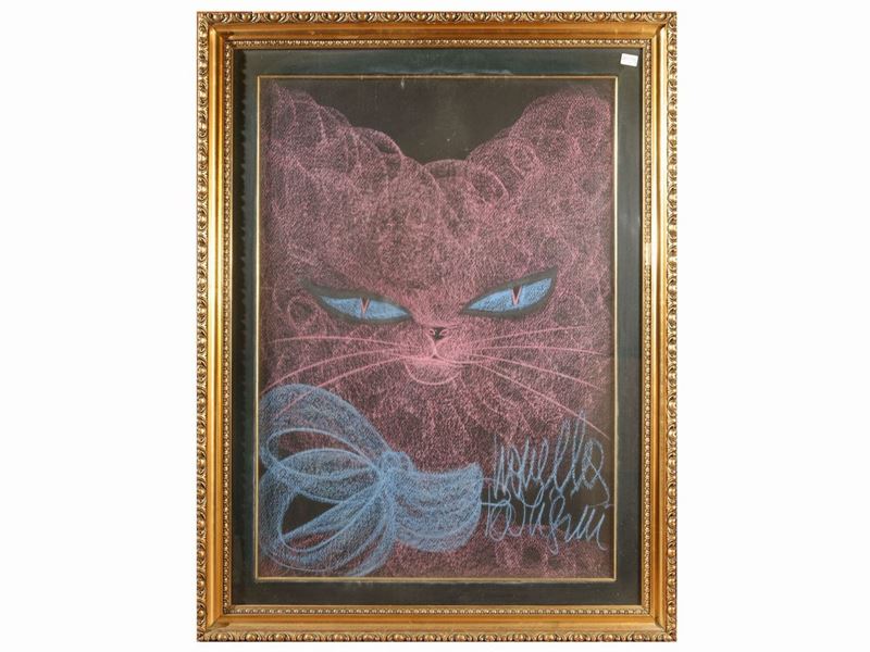 Novella Parigini - Due Disegni: Gatto e Vaso di Fiori