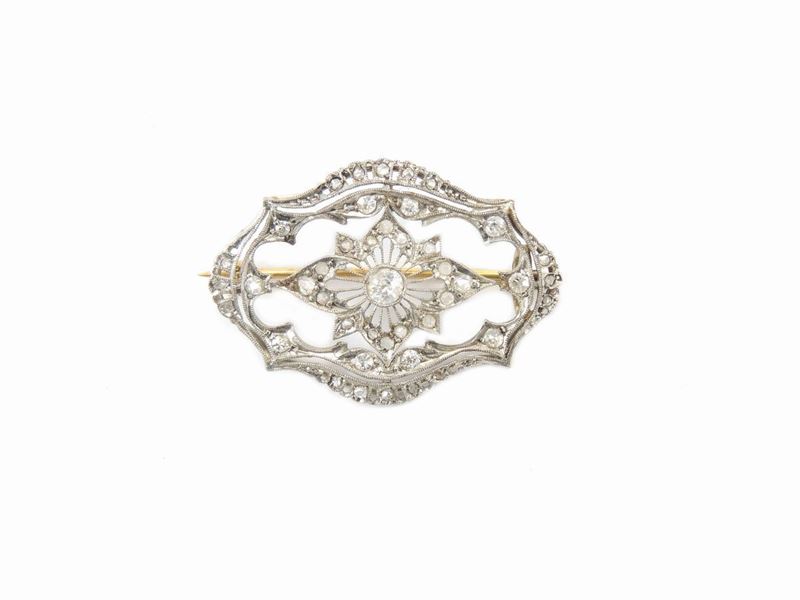 Spilla in Oro Bianco e Giallo con Diamanti