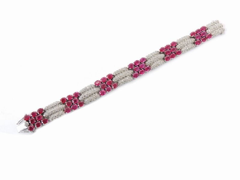 Bracciale in Oro Bianco, Diamanti e Rubini