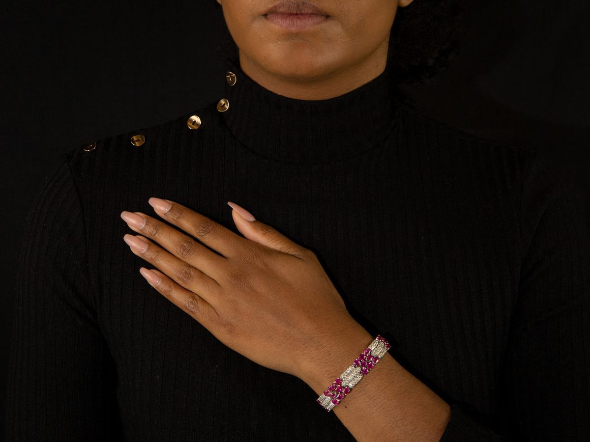 Bracciale in Oro Bianco, Diamanti e Rubini