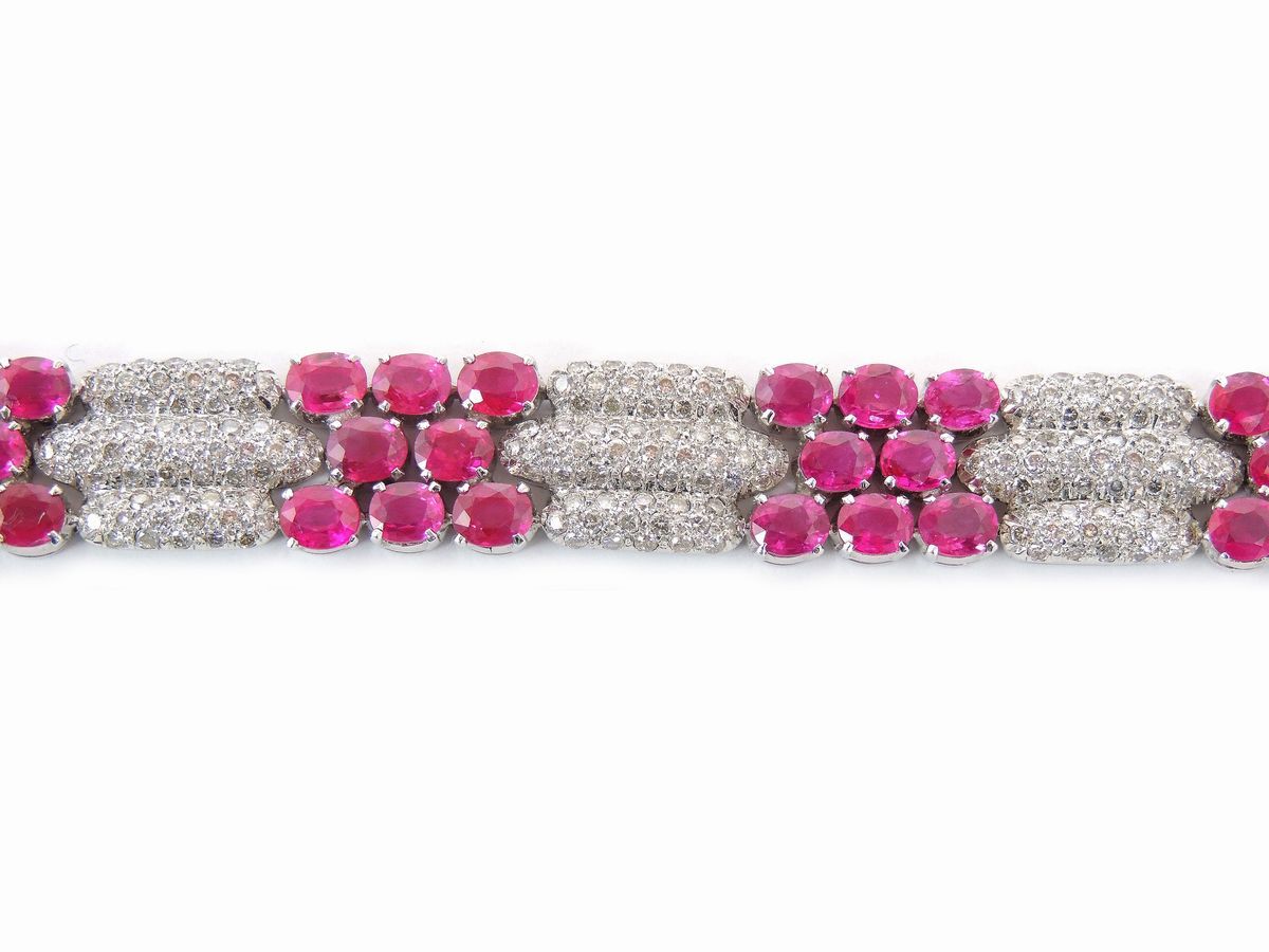 Bracciale in Oro Bianco, Diamanti e Rubini