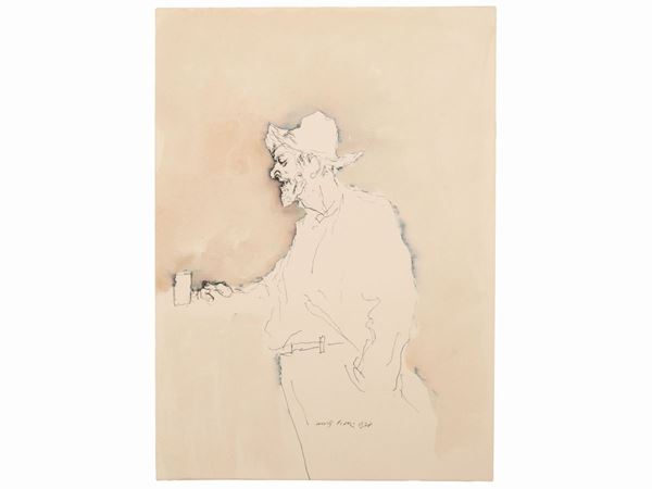 Walter Piacesi : Uomo con bicchiere 1978  - Asta La collezione Bucciarelli: dipinti, grafiche, edizioni d'artista - Maison Bibelot - Casa d'Aste Firenze - Milano