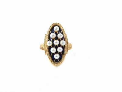 Anello in Oro Giallo con Perle e Lapislazzuli