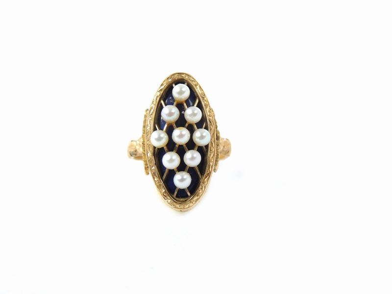 Anello in Oro Giallo con Perle e Lapislazzuli