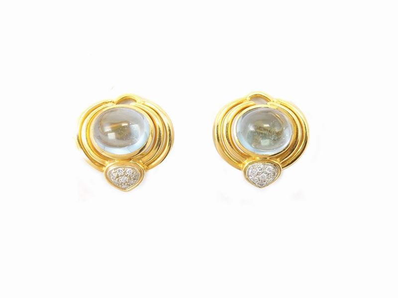 Orecchini in Oro Giallo con Diamanti e Acquemarine