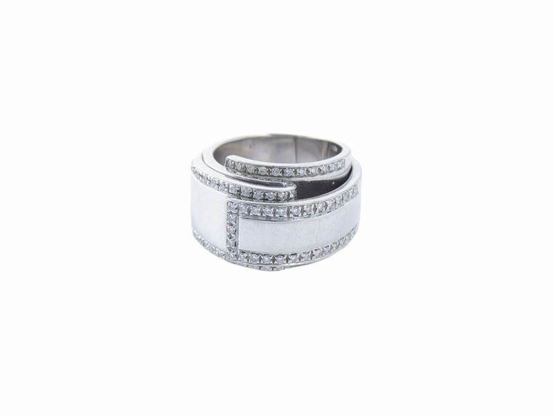 Anello a Fascia in Oro Bianco con Diamanti