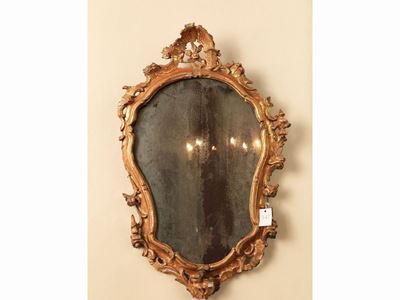 Specchiera a Ventola in Legno Intagliato e Dorato