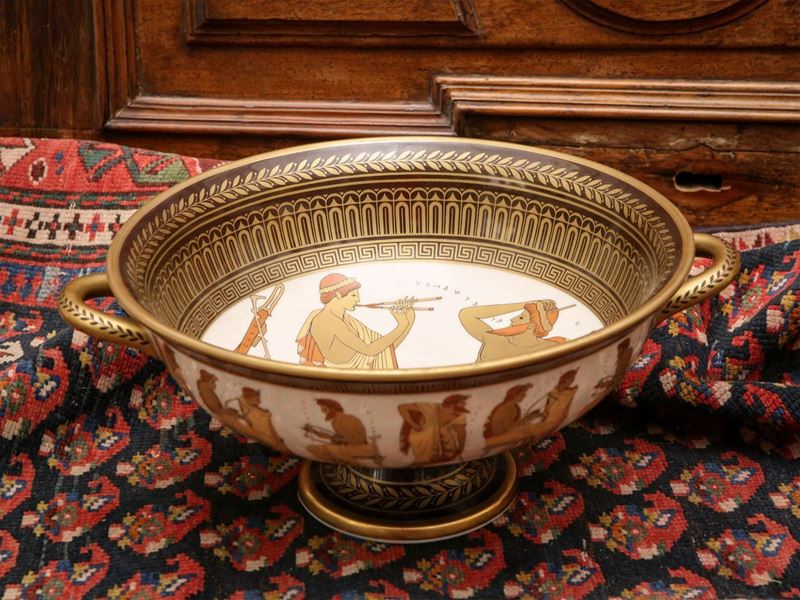 Vaso a Coppa Kylix in Porcellana Tedesca