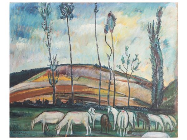 Antonio Berti - Paesaggio con cavalli