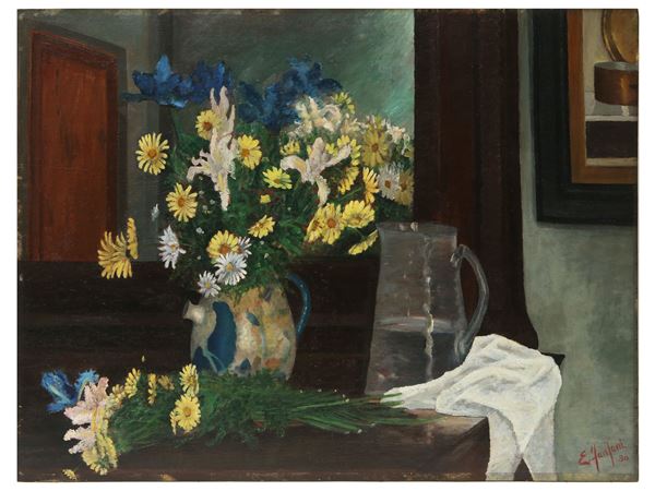 Enzo Fanfani : Still life with vase of flowers 1930  ((20th century))  - Auction Modern and Contemporary Art - Maison Bibelot - Casa d'Aste Firenze - Milano