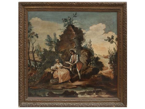 Scuola francese - Landscape with a gallant scene TO DEEPEN