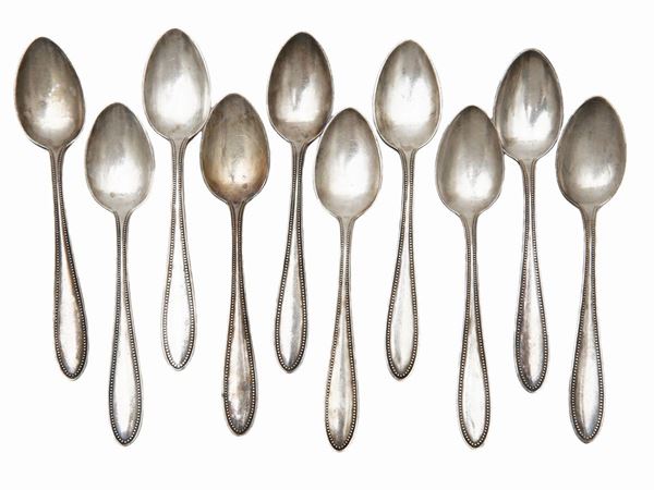 Serie di dieci cucchiaini da caffè in argento