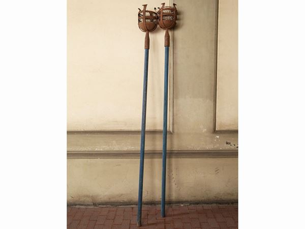 Pair of wrought iron processional torches