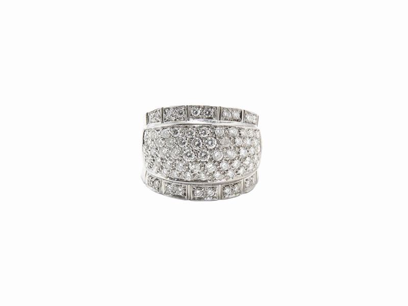 Anello a Fascia Bombata Salvini in Oro Bianco con Diamanti