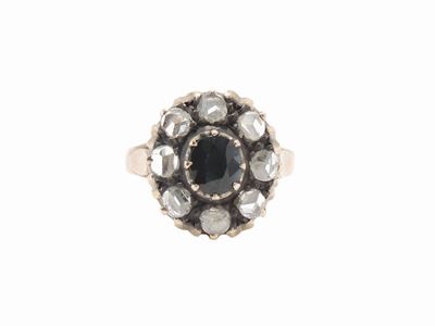 Anello a Margherita in Oro Rosa 500/1000 e Argento con Diamanti e Zaffiro