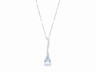 Catenina e Pendente in Oro Bianco con Diamanti e Acquamarina