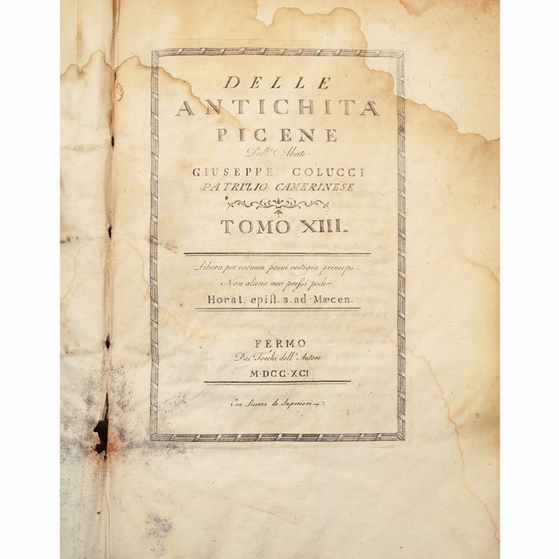 Delle Antichità Picene Dell'abate Giuseppe Colucci Patrizio Camerinese - Tomo XIII