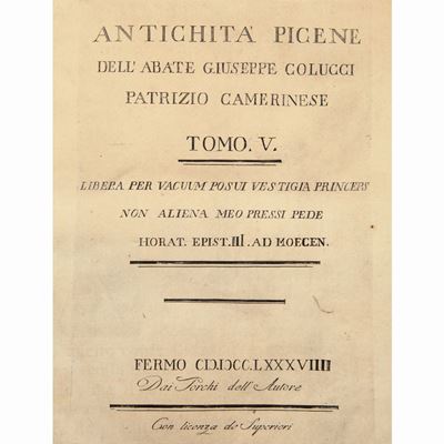 Antichità Picene Dell'abate Giuseppe Colucci Patrizio Camerinese - Tomo V