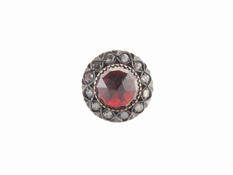 Anello in Oro Giallo e Argento con Diamanti e Granato
