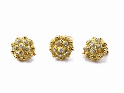 Demi Parure Anello e Orecchini in Oro Bianco e Giallo con Diamanti