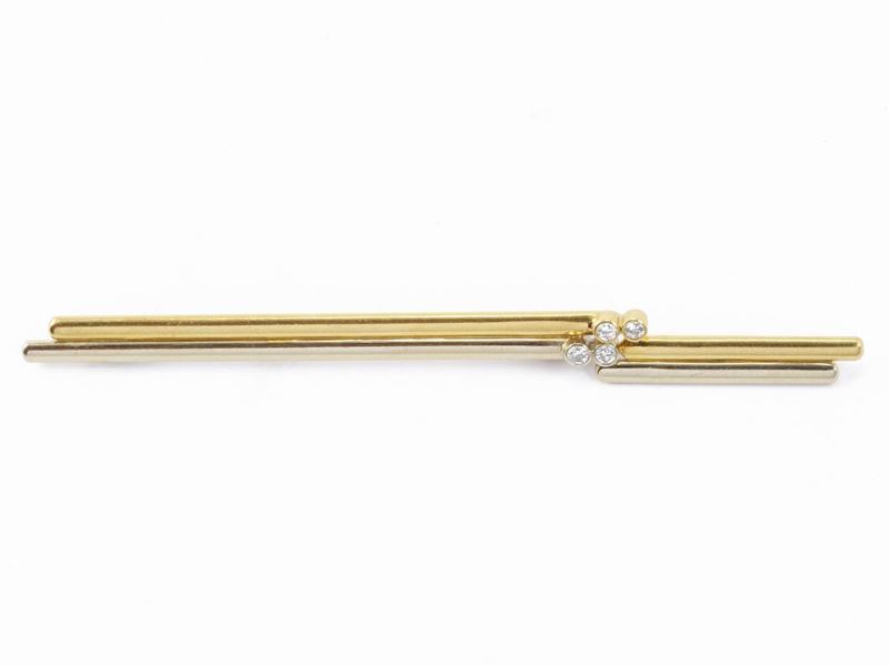 Spilla a Barretta in Oro Bianco e Giallo con Diamanti