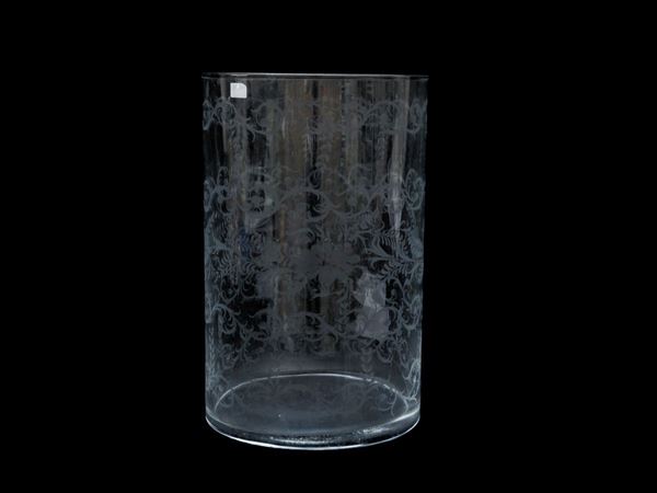 Cylindrical vase in ground glass