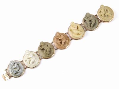 Bracciale in Oro Rosa a Basso Titolo con Cammei in Pietra Lavica