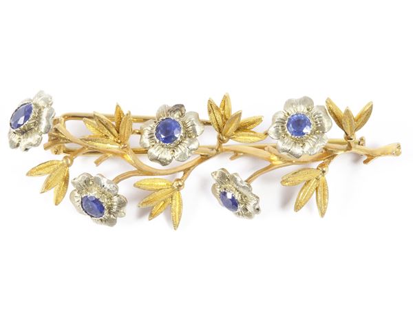 Yellow and white gold Mario Buccellati brooch with sapphires