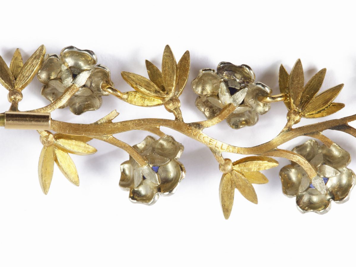 Spilla Mario Buccellati in Oro Giallo e Bianco con Zaffiri