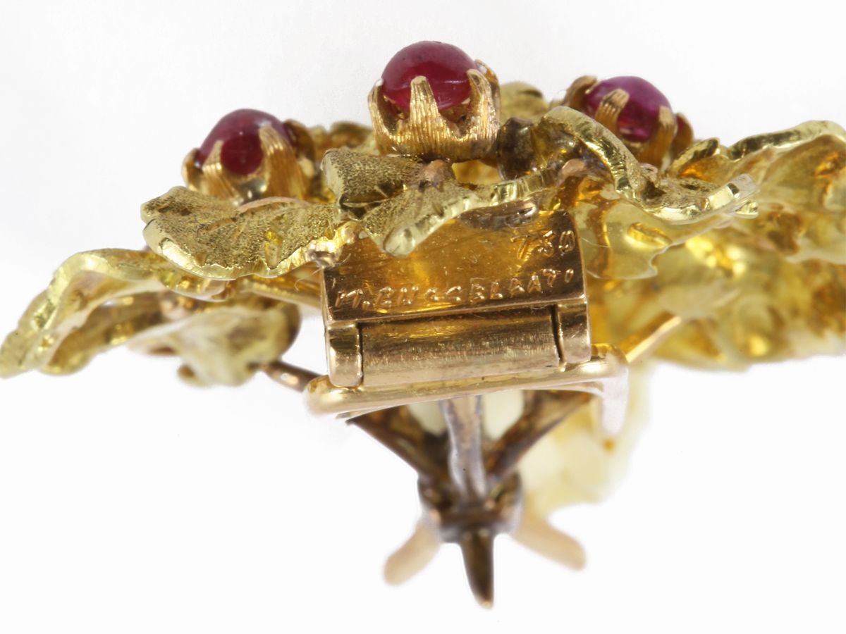 Spilla Mario Buccellati in Oro Giallo e Rosa con Rubini