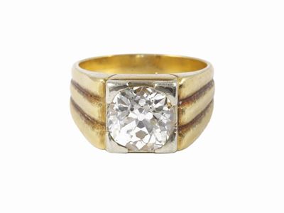 Anello in Oro Bianco e Giallo con Diamante
