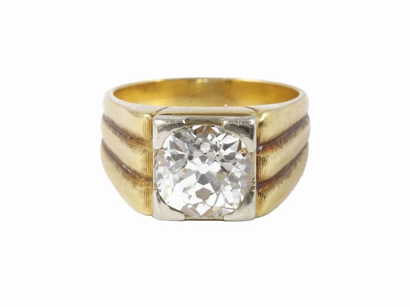 Anello in Oro Bianco e Giallo con Diamante