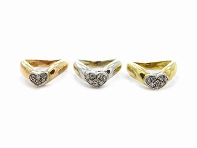 Tre Anelli da Mignolo in Oro Giallo, Rosa e Bianco con Diamanti