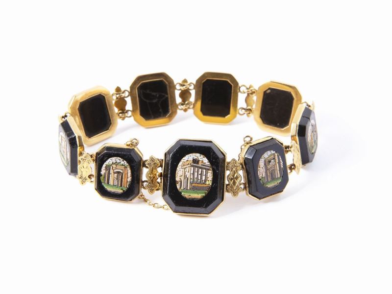 Bracciale in Oro Giallo con Micromosaici su Pasta Vitrea Nera