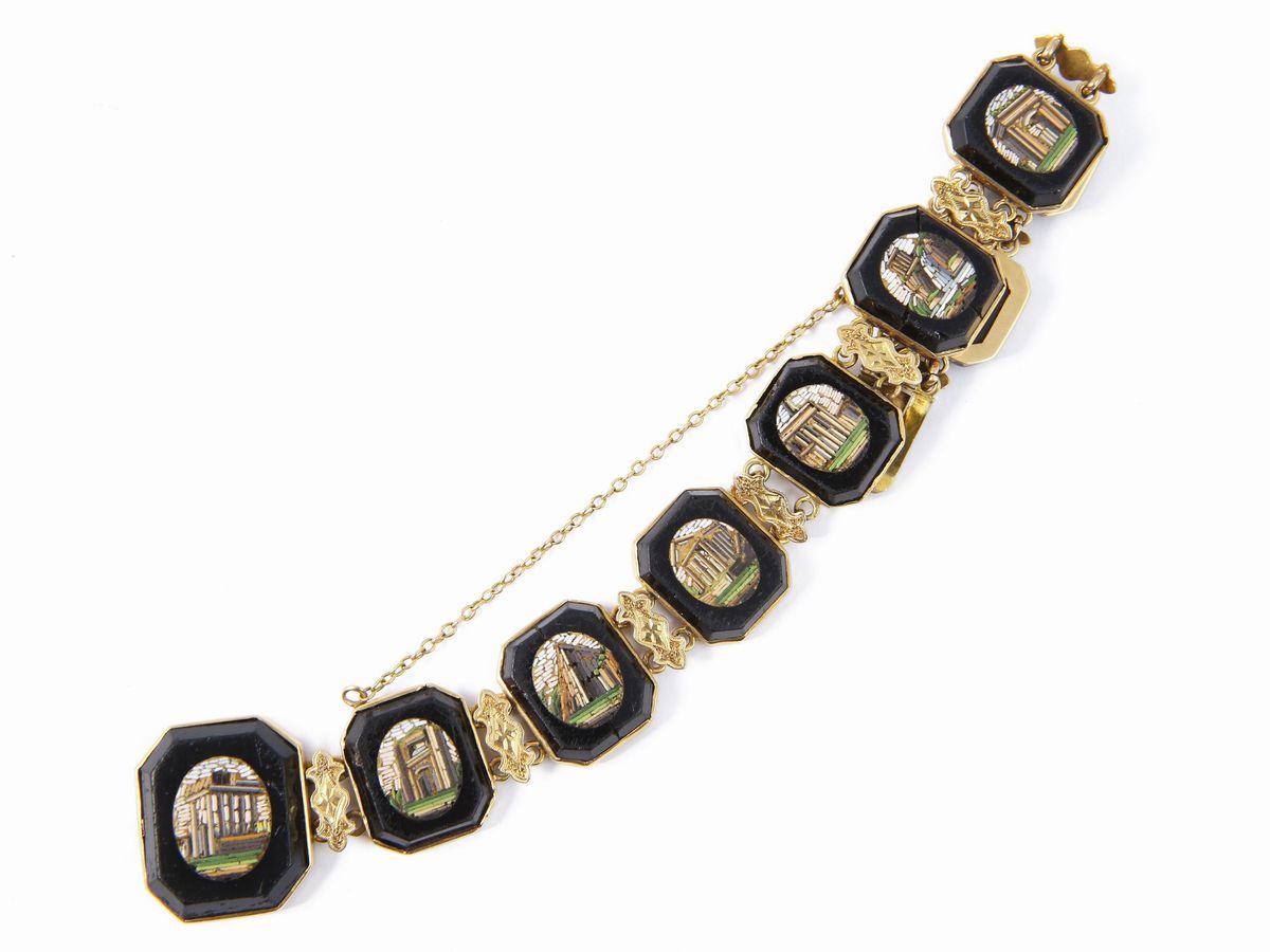 Bracciale in Oro Giallo con Micromosaici su Pasta Vitrea Nera