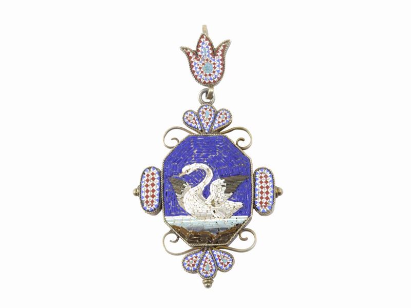 Pendente Portaritratto in Argento con Micromosaico