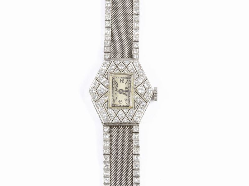 Orologio Decò da Polso per Donna Walton & Co in Platino con Diamanti