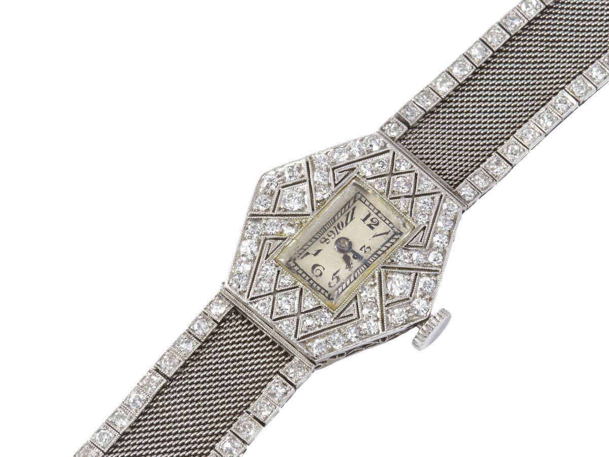 Orologio Decò da Polso per Donna Walton & Co in Platino con Diamanti