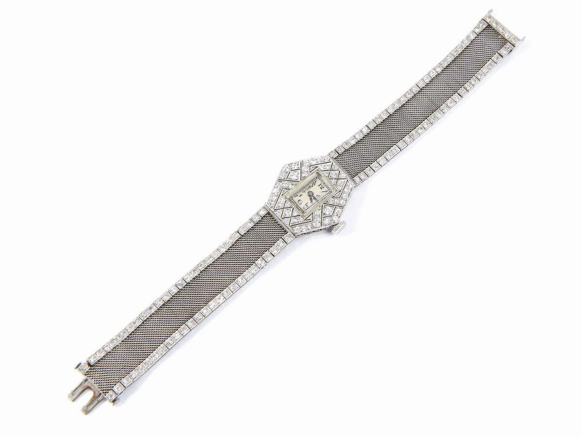Orologio Decò da Polso per Donna Walton & Co in Platino con Diamanti