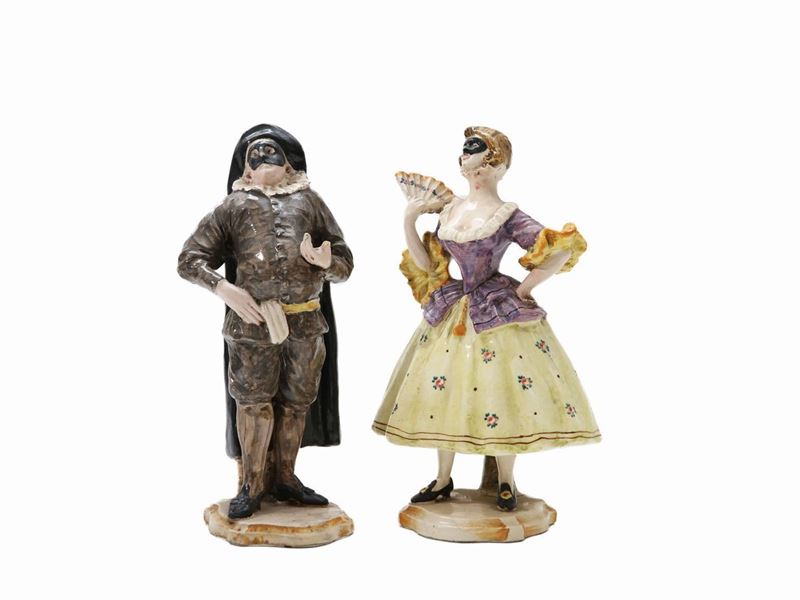 Coppia di Maschere della Commedia Dell'arte in Terraglia