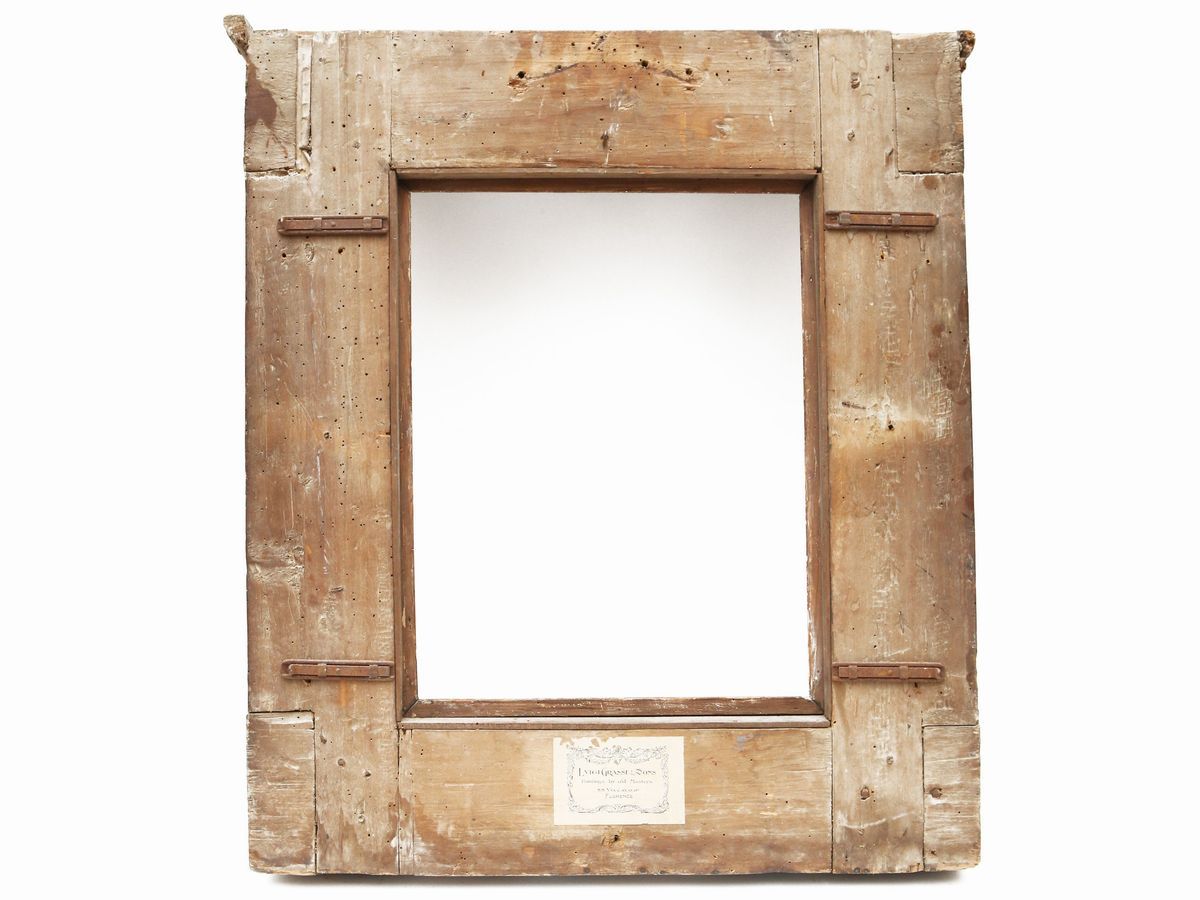Cornice da Specchio a Edicola in Legno Ebanizzato e Lumeggiato in Oro
