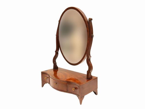 Small dressing table mirror veneered in mahogany feather