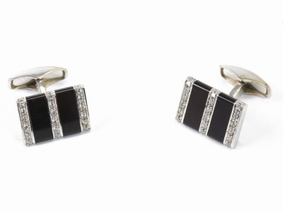 Gemelli in Oro Bianco con Diamanti e Onice