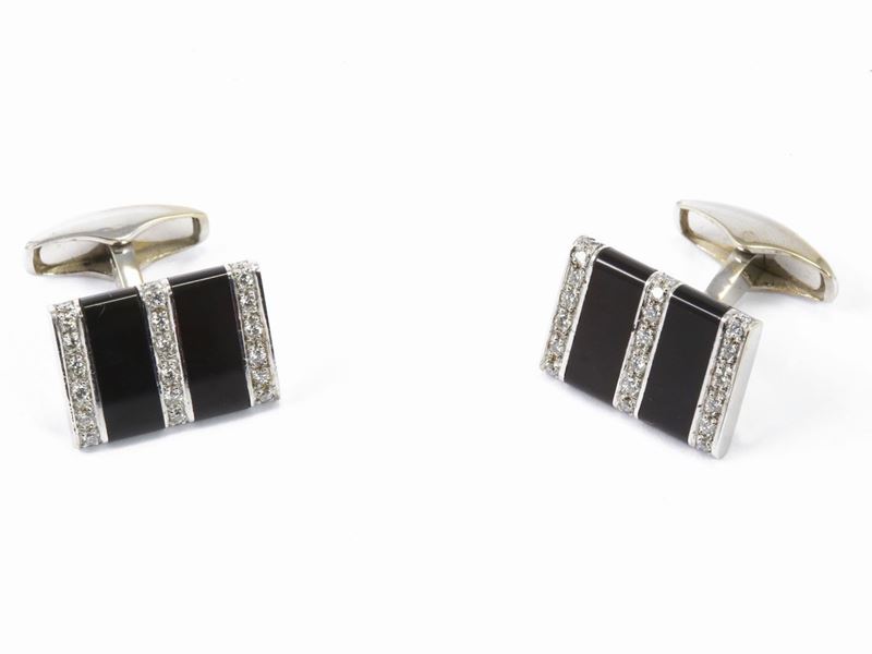 Gemelli in Oro Bianco con Diamanti e Onice