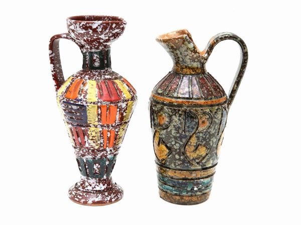 Two glazed terracotta vases, attributable to Alvino Bagni, Montelupo Fiorentino