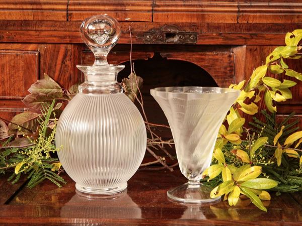 Lalique crystal bottle and small vase