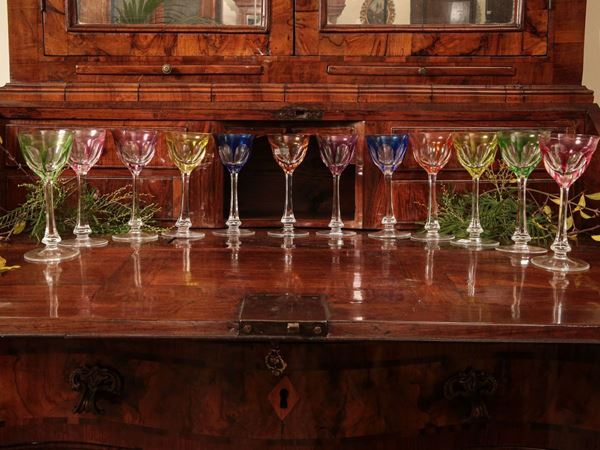 Set of twelve harlequin goblets in double crystal, Moser
